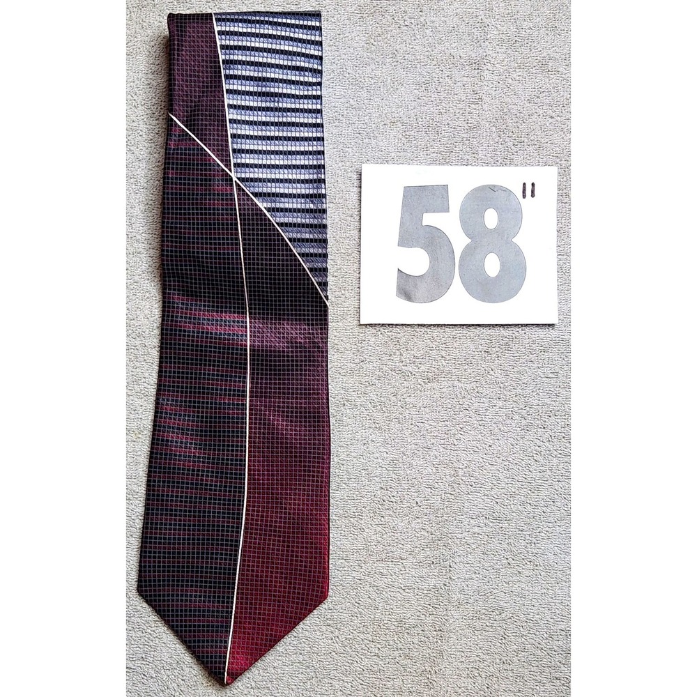 Puritan 100% Silk Men's Tie Burgundy Gray Geometric Pattern - 58"